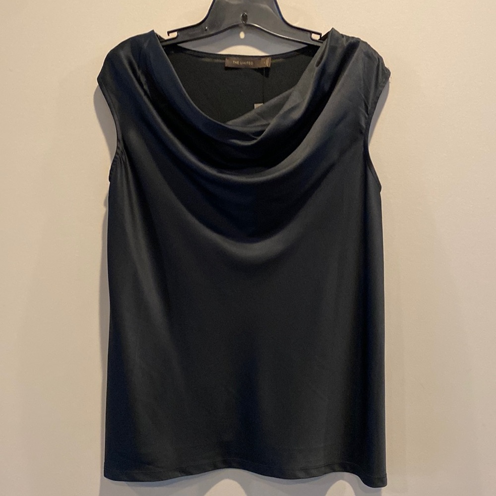 The Limited black sleeveless blouse with cowl neck, satin front